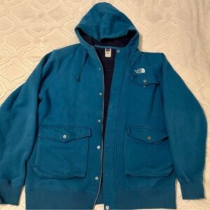 The North Face Teal and Black Hooded Fleece Jacket
